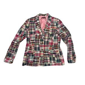 Brooks Brothers 346 Multicolor Womens Madras Patchwork Blazer Jacket Sz 10 Flaw